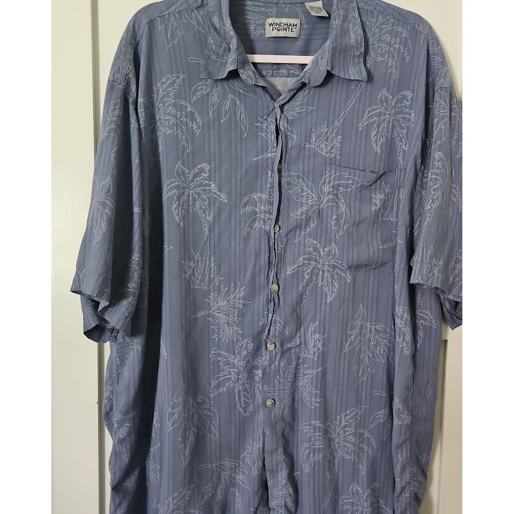 Y2K Vintage Windham Pointe Blue Palm Tree Tropical Camp Shirt XXL
